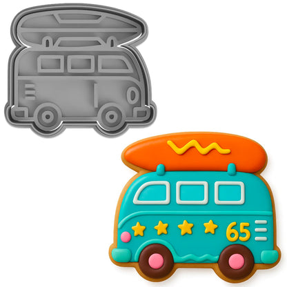 Surf Van Adventure Cookie Cutter & Stamp 3x3.5" for Baking & Fondant Clay Gifts