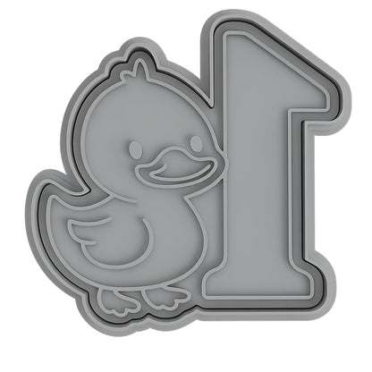 Mighty Gadget Birthday One Duck Cookie Cutter & Stamp - 4x3" Perfect for 1 Year Old Celebration (Random Color)