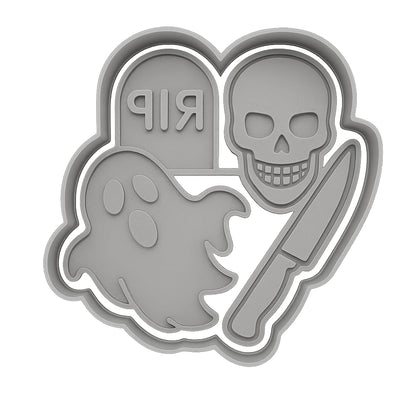 Mighty Gadget Spooky Graveyard Scene Cookie Cutter & Stamp - 4x3.5" Perfect for Halloween Treats (Random Color)