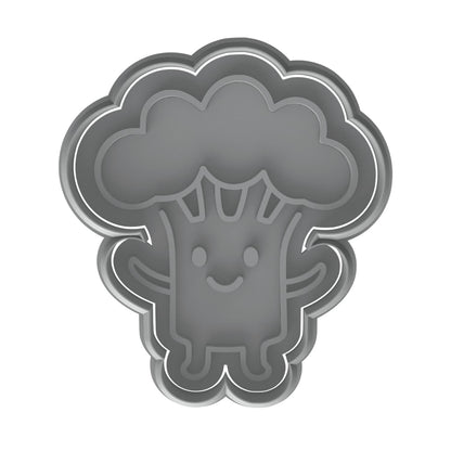 Mighty Gadget Happy Broccoli Buddy Cookie Cutter & Stamp - 4x2.8" Fun Shape for Kids Baking Party (Random Color)