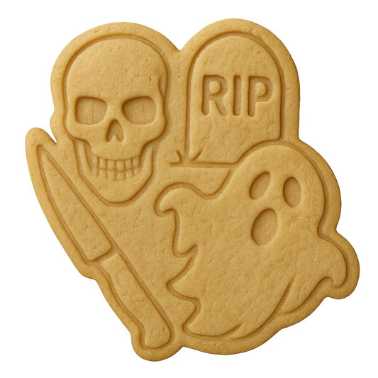Mighty Gadget Spooky Graveyard Scene Cookie Cutter & Stamp - 4x3.5" Perfect for Halloween Treats (Random Color)