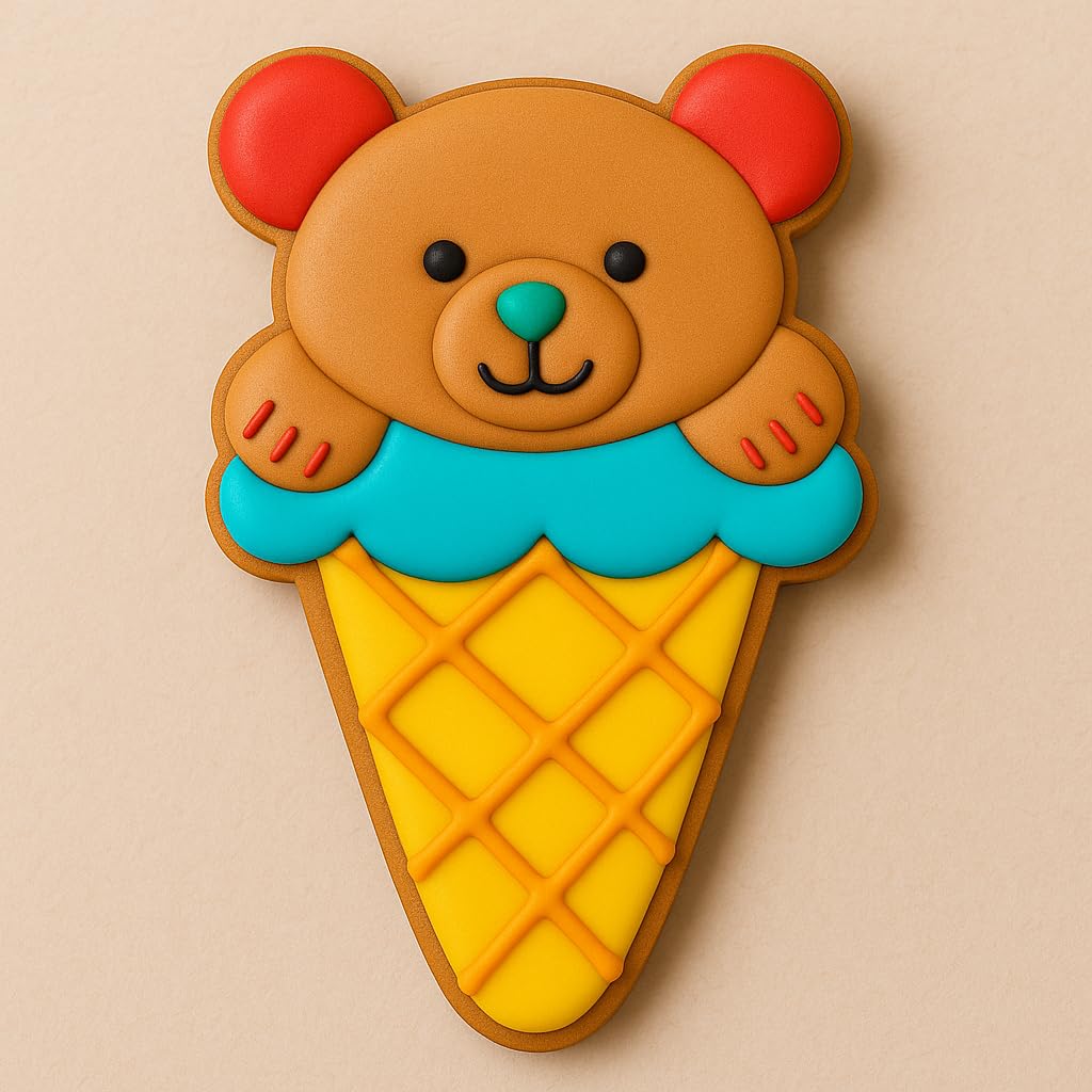 Cute Bear in Ice Cream Cone Cookie Cutter - 4x2.35", Animal-Themed Baking Tool for Fun Cookies & Treats (Random Color)