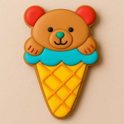 Cute Bear in Ice Cream Cone Cookie Cutter - 4x2.35", Animal-Themed Baking Tool for Fun Cookies & Treats (Random Color)