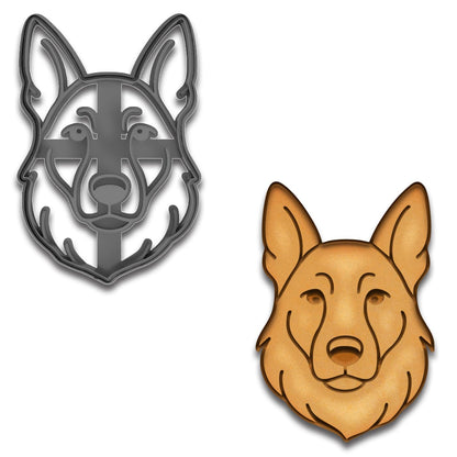 German Shepherd Dog Face Cookie Cutter & Stamp - 4x2.63", Realistic Detail Design (Random Color)