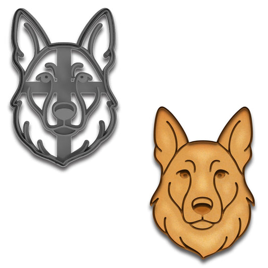 German Shepherd Dog Face Cookie Cutter & Stamp - 4x2.63", Realistic Detail Design (Random Color)