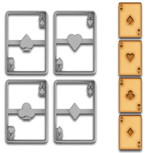 Poker Card Cookie Cutter Set – 4-Piece Ace Suits (Heart, Spade, Diamond, Club) – 4x2.6 Inches Each – Casino & Game Night Baking Tools