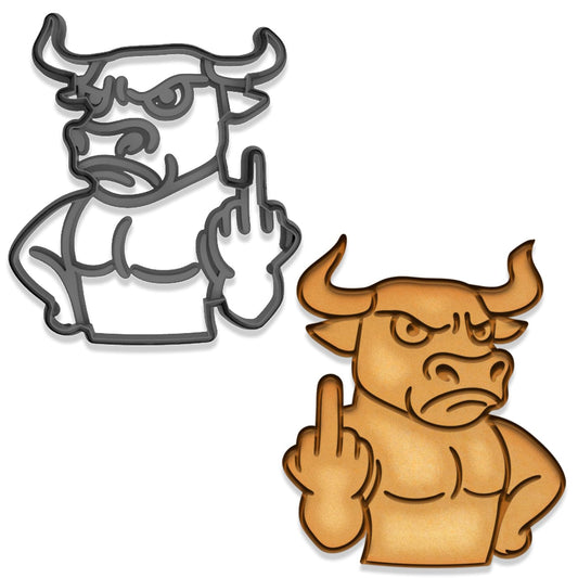 Angry Bull Middle Finger Cookie Cutter - 4x3.4", Funny Farm Animal Adult Baking Mold (Random Color)