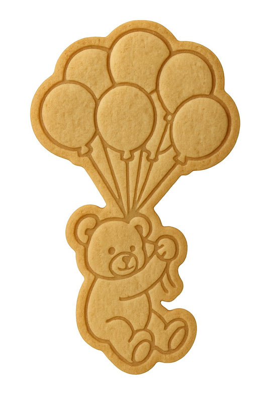 Mighty Gadget Flying Bear with Balloons Cookie Cutter & Stamp - 4x2.5" Sweet Element for Baby Celebrations (Random Color)