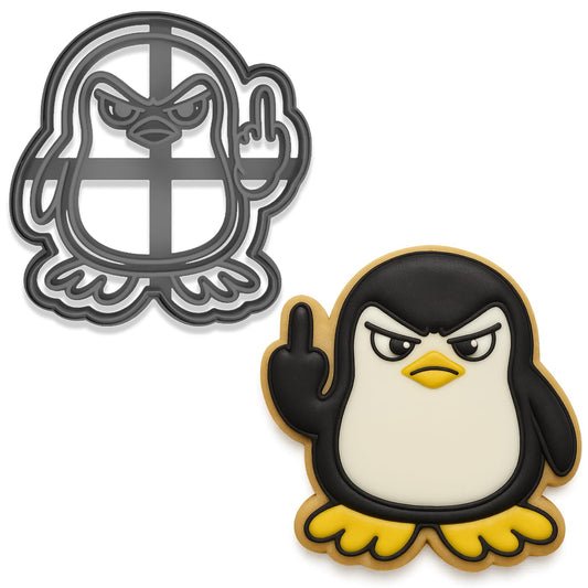 Middle Finger Penguin Cookie Cutter - 4x3.83", Adult Humor Bird Baking Mold (Random Color)
