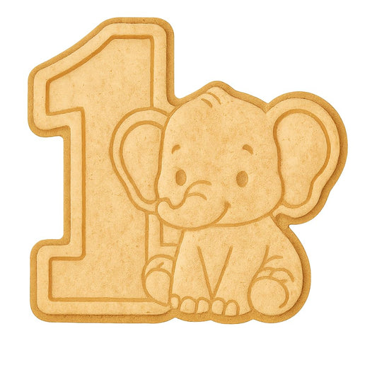 Mighty Gadget Number 1 with Elephant Cookie Cutter & Stamp - 4x3.5" Adorable Design for 1 Year Old Birthday (Random Color)