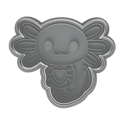 Axolotl Holding Heart Cookie Cutter & Stamp 4x3.36" for Baking Fondant Clay