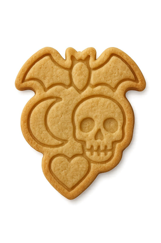 Mighty Gadget Halloween Bat with Skull & Heart Cookie Cutter & Stamp - 4x3" Unique Combo for October Fun (Random Color)