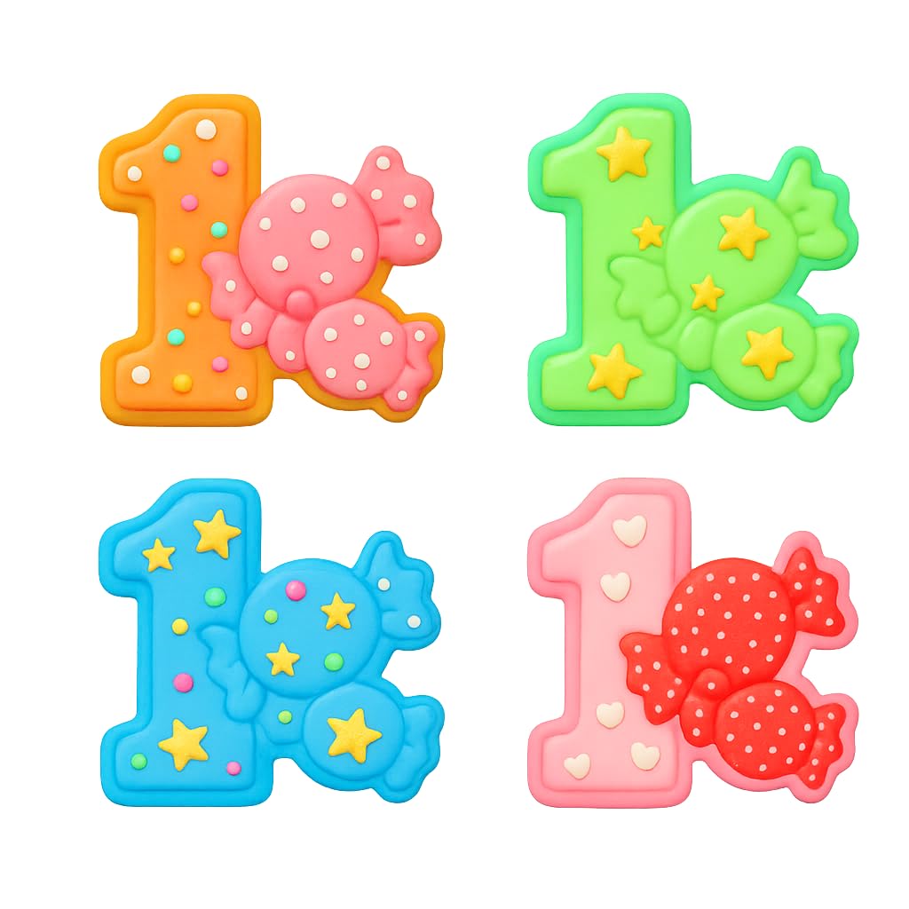 Mighty Gadget Number 1 with Candy Design Cookie Cutter & Stamp - 4x3.2" Sweet Celebration for 1 Year Old Birthday (Random Color)