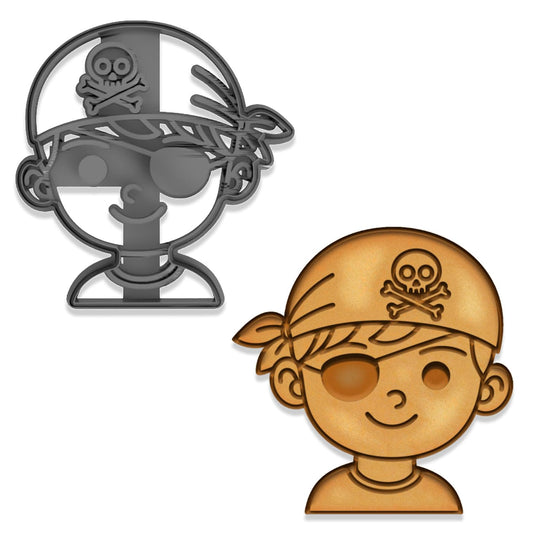 Pirate Boy Cookie Cutter & Stamp Set – 4x3.86" Fun Pirate Head Design for Kids' Party Baking (Random Color)