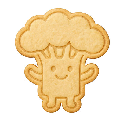 Mighty Gadget Happy Broccoli Buddy Cookie Cutter & Stamp - 4x2.8" Fun Shape for Kids Baking Party (Random Color)