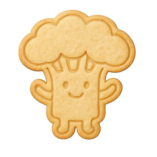 Mighty Gadget Happy Broccoli Buddy Cookie Cutter & Stamp - 4x2.8" Fun Shape for Kids Baking Party (Random Color)