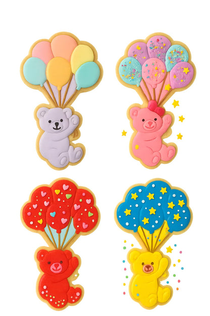 Mighty Gadget Flying Bear with Balloons Cookie Cutter & Stamp - 4x2.5" Sweet Element for Baby Celebrations (Random Color)