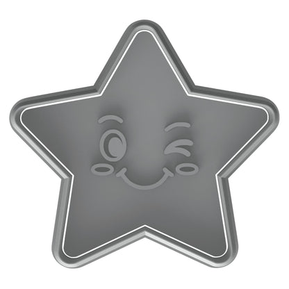 Winking Star Cookie Cutter & Stamp 4x3.8" for Baking Fondant Clay Embosser