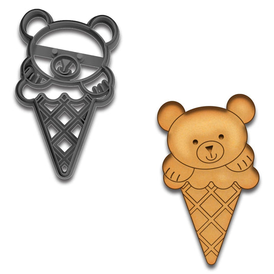Cute Bear in Ice Cream Cone Cookie Cutter - 4x2.35", Animal-Themed Baking Tool for Fun Cookies & Treats (Random Color)