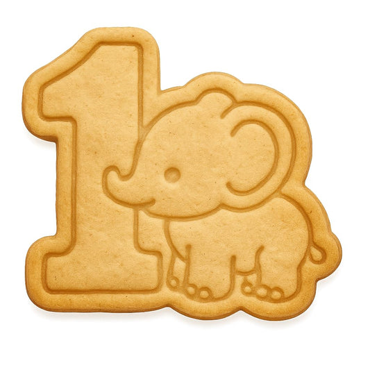 Mighty Gadget Baby Elephant and Number One Cookie Cutter & Stamp - 4x3.5" Fun for One Year Old Celebrations (Random Color)