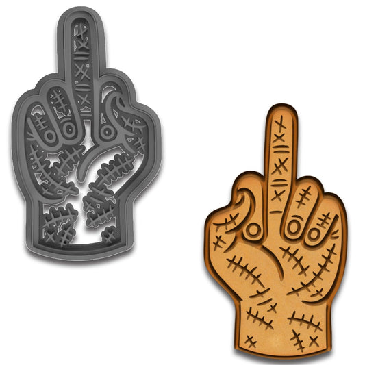 Zombie Stitch Middle Finger Cookie Cutter & Stamp - 4x2.24", Halloween or Adult-Themed Baking Mold (Random Color)