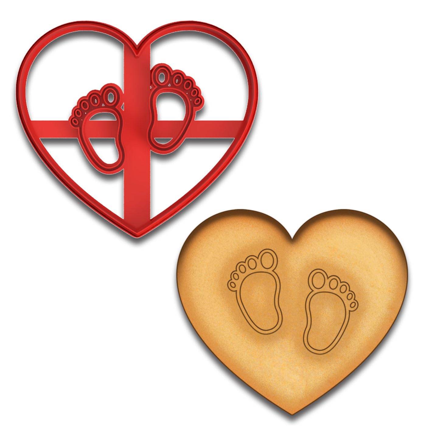 Baby Feet Heart Cookie Cutter & Stamp - 4x3.55 Inches, Newborn & Baby Shower Baking Tool