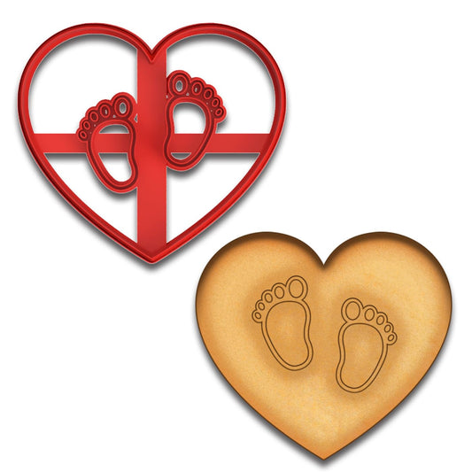 Baby Feet Heart Cookie Cutter & Stamp - 4x3.55 Inches, Newborn & Baby Shower Baking Tool
