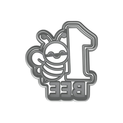 Mighty Gadget Number 1 with Smiling Bee Cookie Cutter & Stamp - 4x3.5" Adorable Design for First Birthday Baking (Random Color)