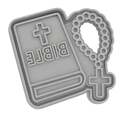 Mighty Gadget Bible & Rosary Cookie Cutter & Stamp - 4x3" Faithful Design for Religious Celebrations (Random Color)