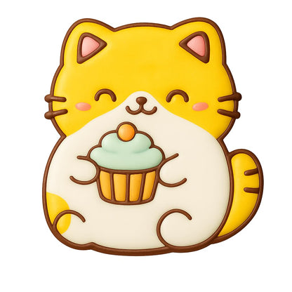 Kawaii Chubby Cat Holding Cupcake Cookie Cutter - 4x3.5" Fun Baking Set Design