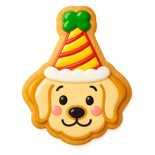Kawaii Dog Birthday Hat Cookie Cutter - 4x3.13" Fun Party Baking Design