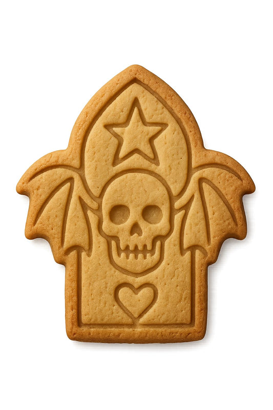 Mighty Gadget Gothic Skull with Wings Cookie Cutter & Stamp - 4x2.8" Edgy Design for Halloween Treats (Random Color)