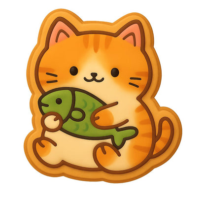 Kawaii Chubby Cat Holding Fish Cookie Cutter - 4x3.61" Fun Kitchen Baking