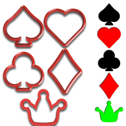 Poker Suits Cookie Cutter & Fondant Cutter Set – 5 Pieces (Heart, Spade, Diamond, Club, Joker Hat) – 2 Inches Each – Perfect for Casino & Game Night Baking