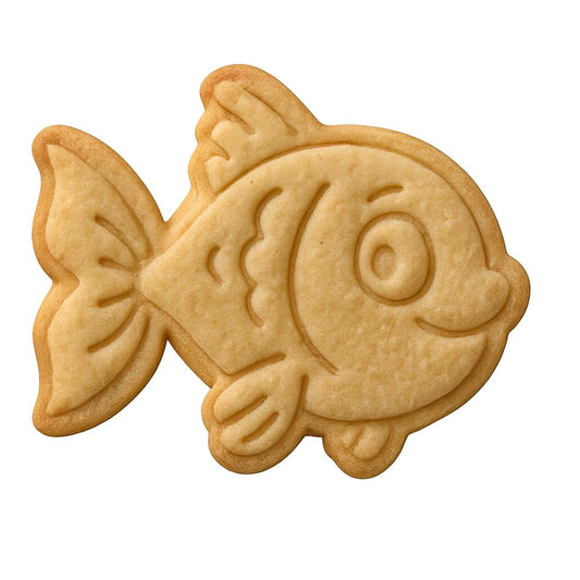 Happy Goldfish Cookie Cutter & Stamp 4x3.4" for Baking Fondant Clay Embosser