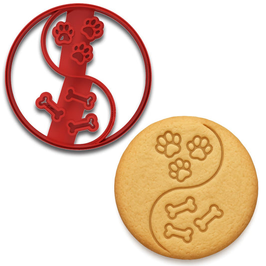Dog Paw & Bone Yin Yang Cookie Cutter - 4x4 Inches, Fun Pet-Themed Baking Tool