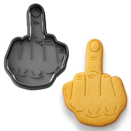 Detailed Middle Finger Gesture Cookie Cutter and Stamp Set - Embossed Design, Bold and Hilarious, 4 Inches Tall (Random Colors)