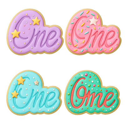 'One' Script Cookie Cutter & Stamp 4x2.5" for Baking & Fondant Clay Embosser