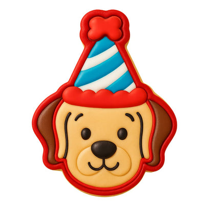 Kawaii Dog Birthday Hat Cookie Cutter - 4x3.13" Fun Party Baking Design