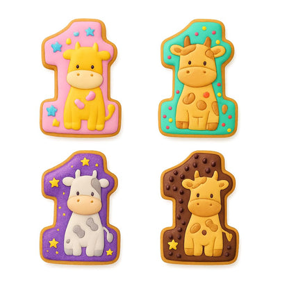 Mighty Gadget Number 1 with Cow Cookie Cutter & Stamp - 4x2.6" Cute Animal Design for 1st Birthday Celebrations (Random Color)