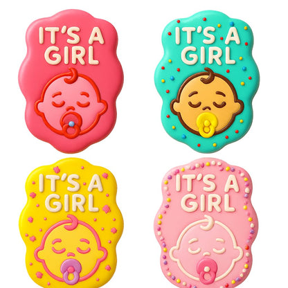 Mighty Gadget 'It's a Girl' Baby Face Cookie Cutter & Stamp - 4x2.9" Sweet Announcement for Gender Reveal Parties (Random Color)