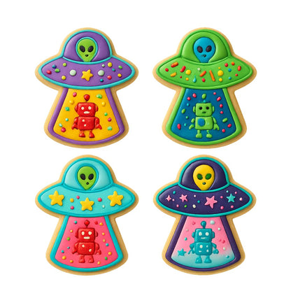 Mighty Gadget UFO & Robot Cookie Cutter & Stamp - 4x2.67" Whimsical Design for Galactic Baking (Random Color)