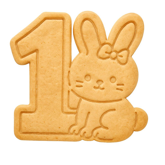 Mighty Gadget 1st Birthday Bunny Cookie Cutter & Stamp - 4x3.8" Sweet Addition for Baby's Special Day (Random Color)