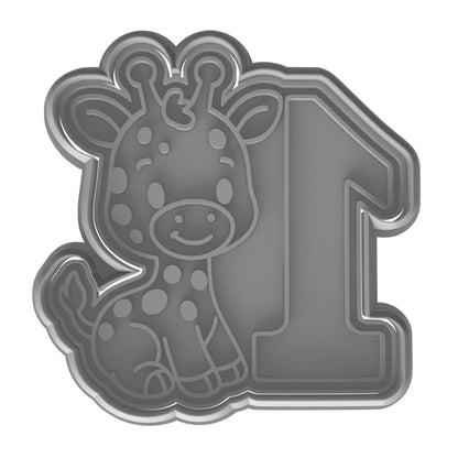 Mighty Gadget 1 Year Old Giraffe Cookie Cutter & Stamp - 4x3.5" Charming Feature for Birthday Party Treats (Random Color)