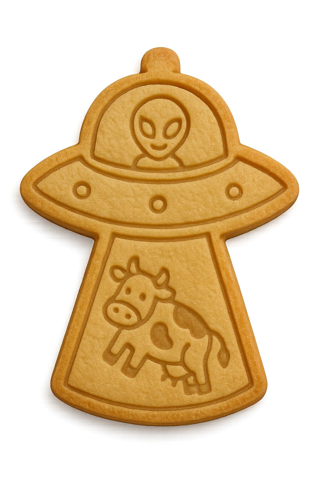 Mighty Gadget Alien with Cow Cookie Cutter & Stamp - 4x2.8" Fun Design for Space-Themed Parties (Random Color)