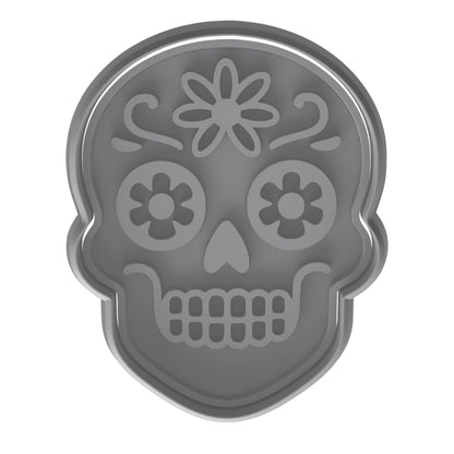 Mighty Gadget Floral Sugar Skull Cookie Cutter & Stamp - 4x2.8" Intricate Design for Dia de los Muertos Celebrations (Random Color)