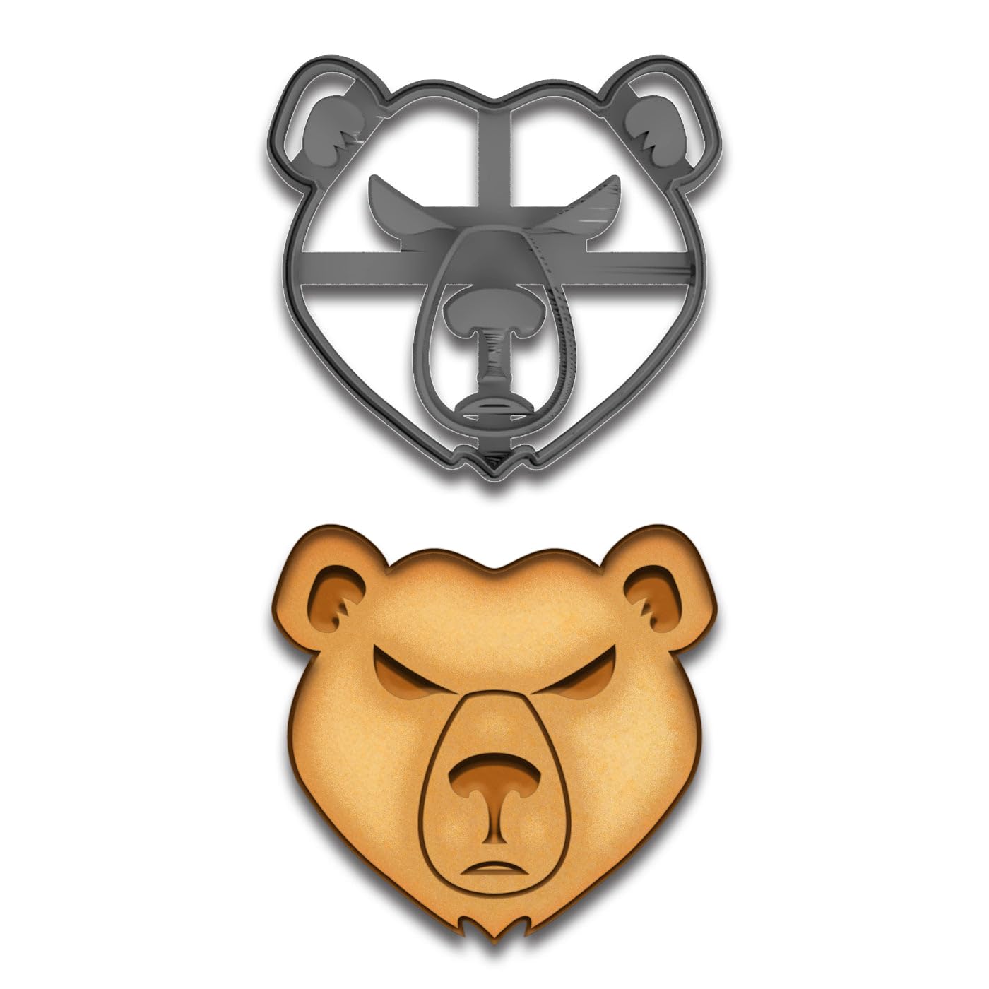 Angry Bear Cookie Cutter & Stamp - 4x3.73", Fierce Bear Face Baking Tool (Random Color)