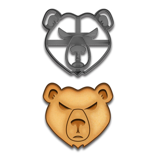 Angry Bear Cookie Cutter & Stamp - 4x3.73", Fierce Bear Face Baking Tool (Random Color)