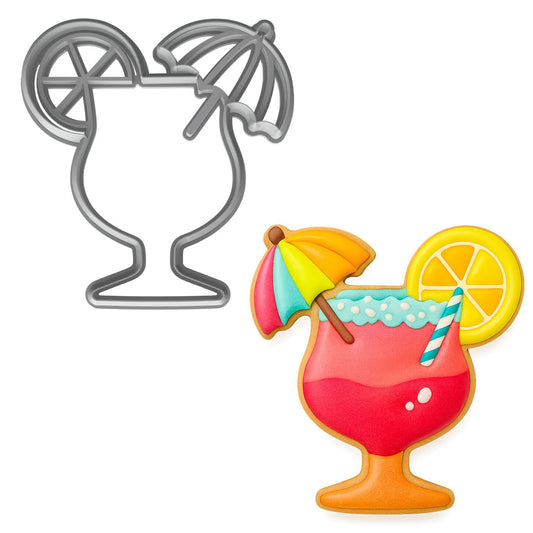 Mighty Gadget Tropical Cocktail Glass Cookie Cutter & Stamp - 4x3.78" Summer Drink Shape for Party Cookies & Fondant (Random Color)