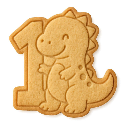 Mighty Gadget Dinosaur Birthday Cookie Cutter & Stamp - 4x3.2" Perfect Shape for One Year Old Celebrations (Random Color)